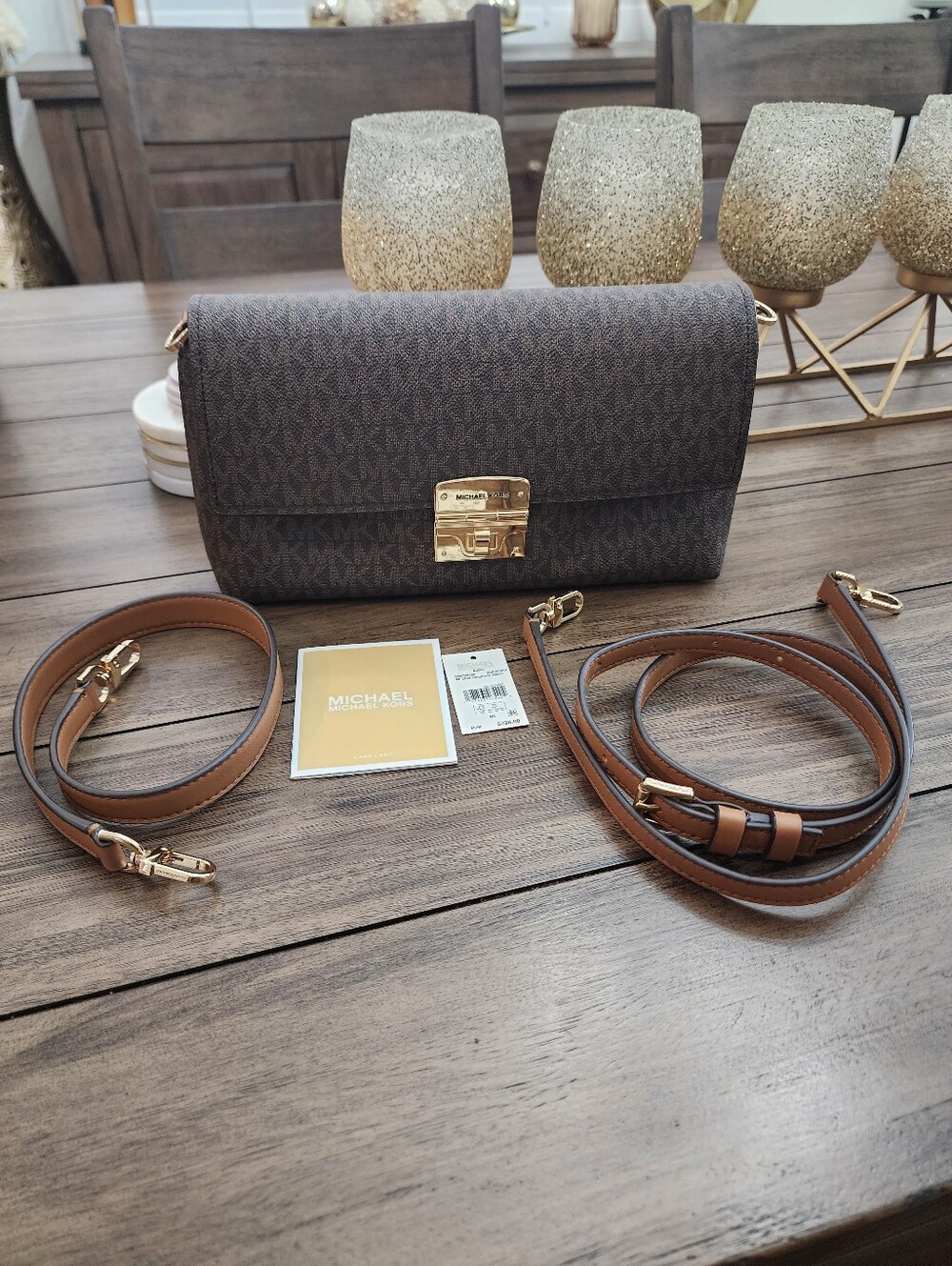 Michael Kors Brown Logo Crossbody Bag with Gold Hardware